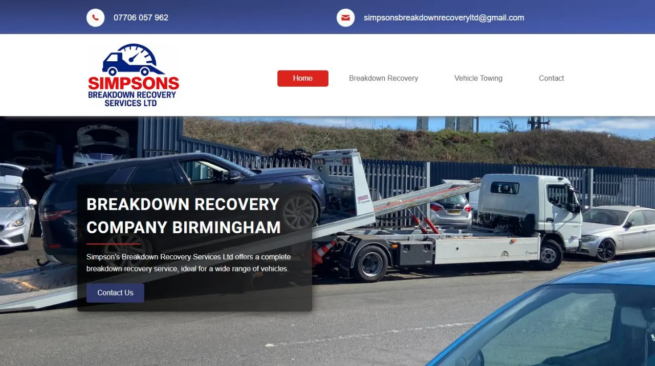 Simpsons Breakdown Recovery website before the overhaul